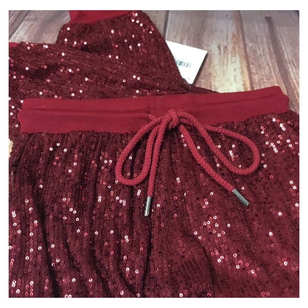 WESTERIA LANE LA Deep Merlot Stretchy Sequins Joggers Pants